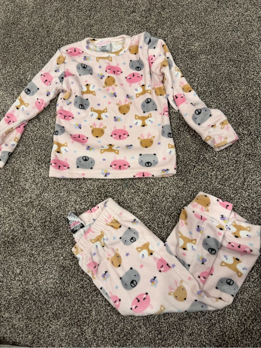 Girls Pink Animal Print Fleece Pajama  Set 18M